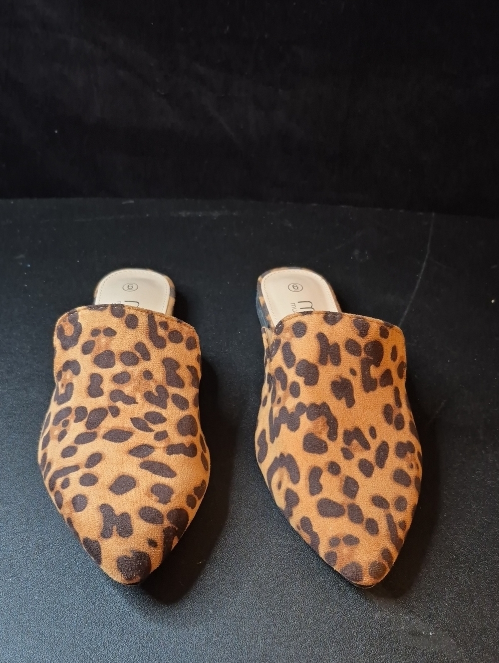 Musshoe Women's Pointed Toe Mule - Leopard Suede